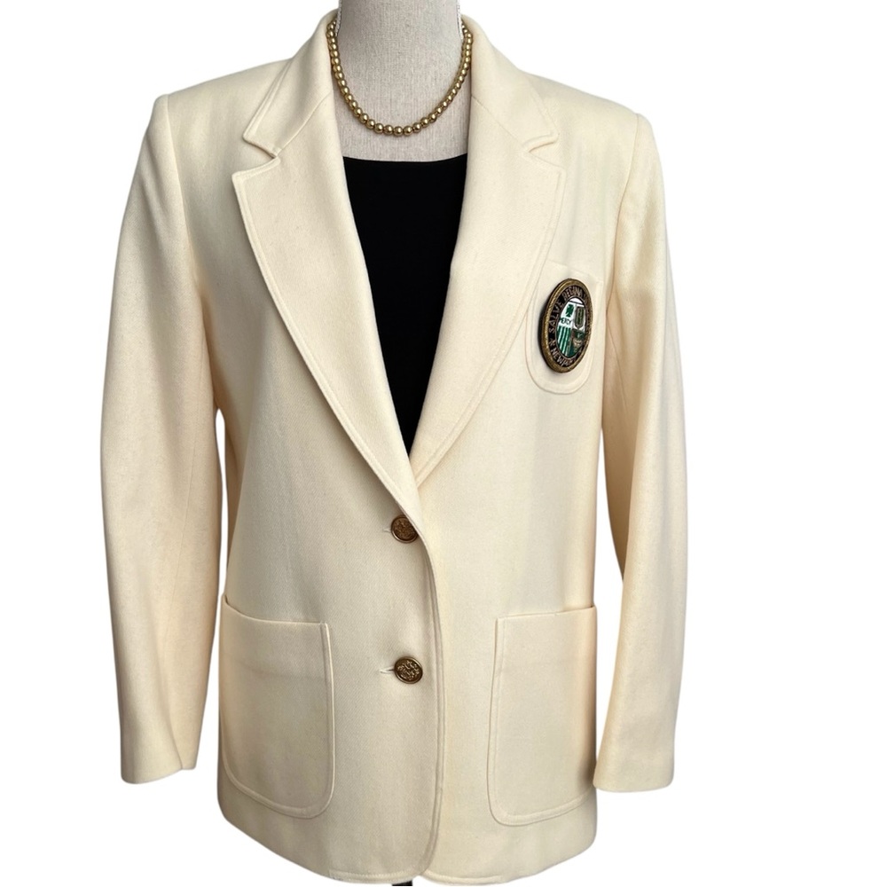 Vintage Cream Wool Salve Regina Crest Preppy Colligate Blazer Size M/L - Picture 3 of 16